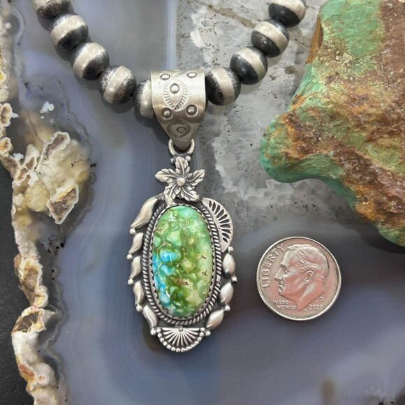 Sterling Southwestern Style Sonora Gold Turquoise Decorated Pendant For Women - Picture 7 of 10